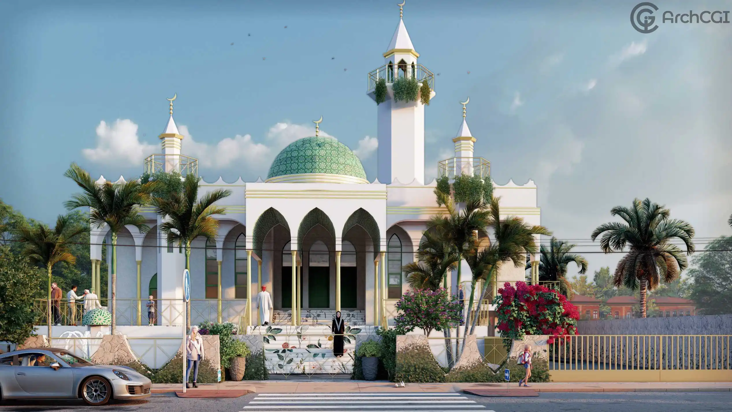 3D Masjid Render| Mosque Front Elevation | ArchCGI