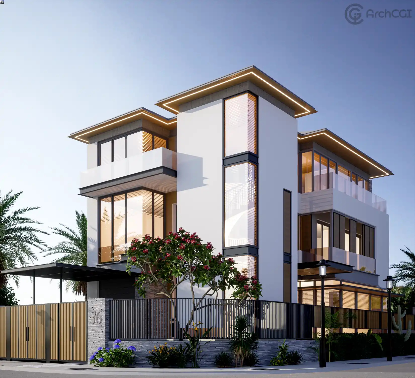 Luxurious Villa | G+2 Bungalow | Front Elevation Design | ArchCGI