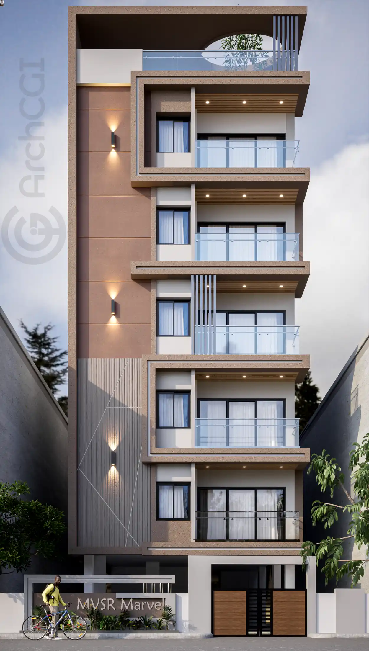 Exterior with same front and Back design | 3D G+5 Condo | Indian House | ArchCGI