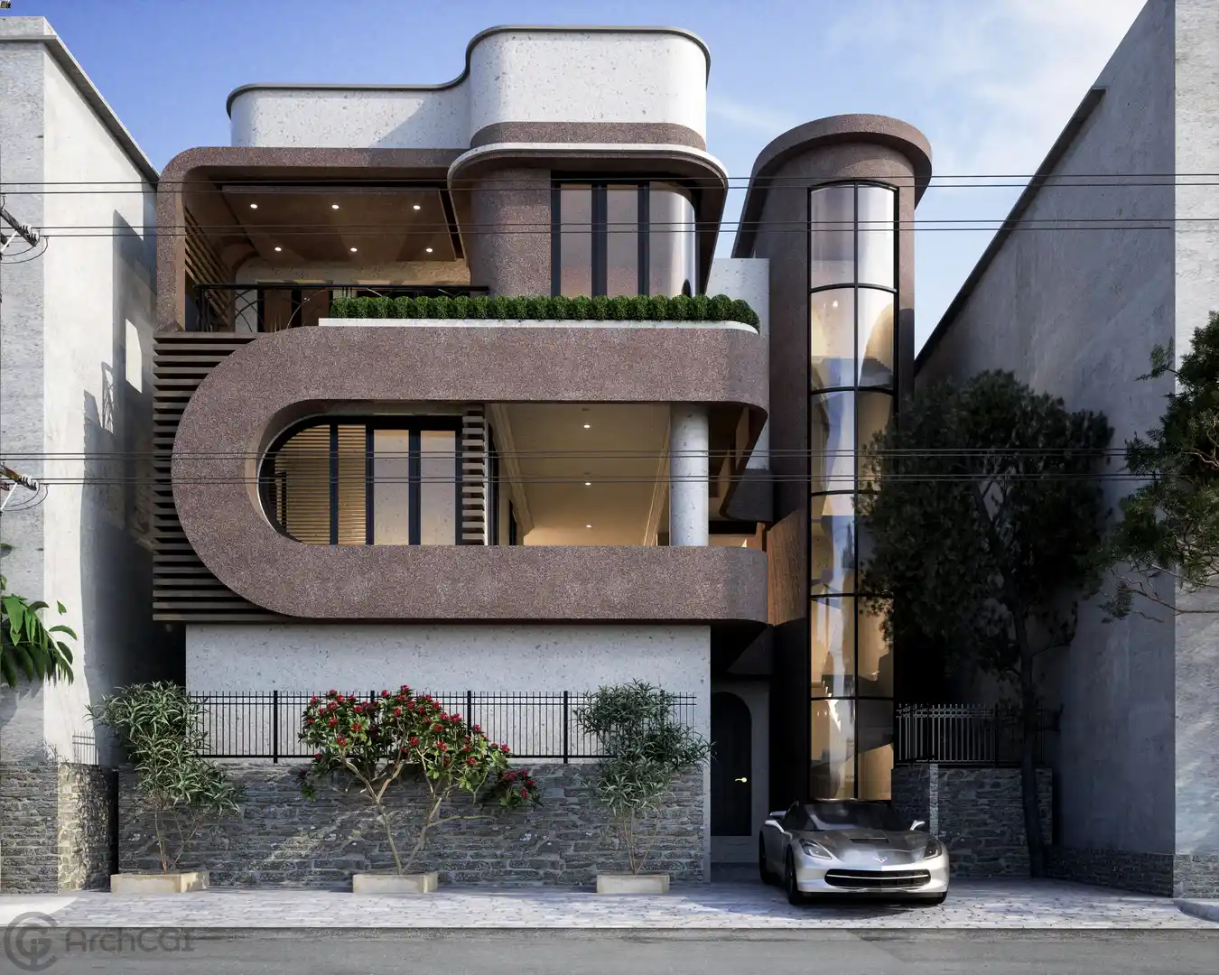 Contemporary Villa Design | Creative Home Front 3D Design | Glass house | ArchCGI