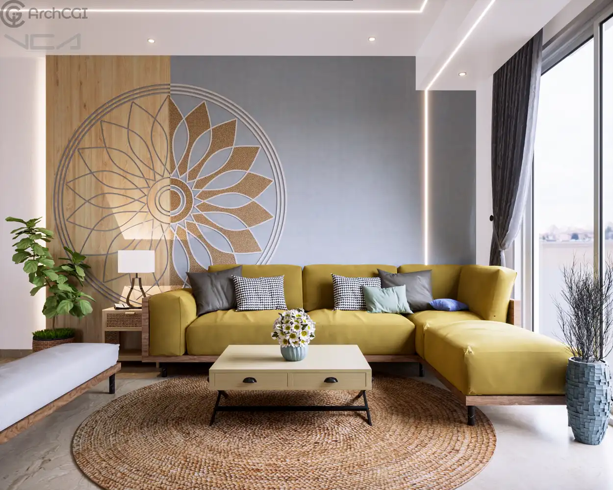 Traditional Style Living Room Design | Wooden Aesthetics | ArchCGI