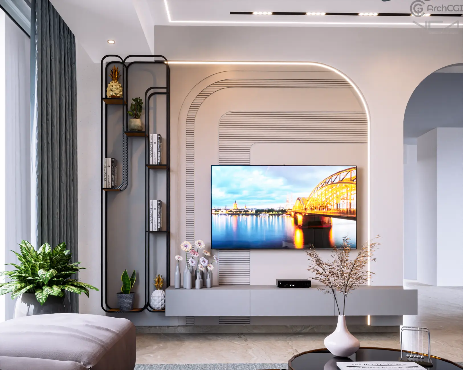 Modern TV unit Design | TV Wall with storage | ArchCGI