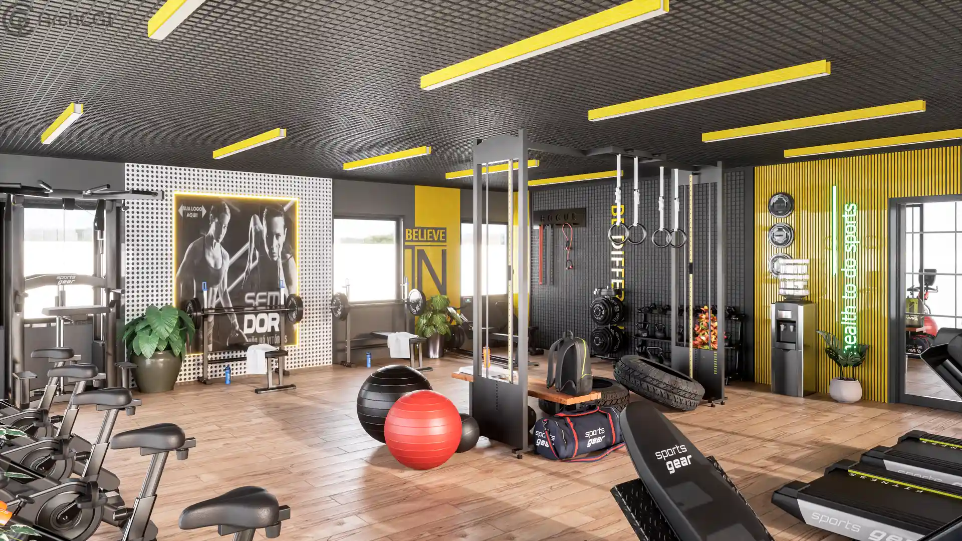 Gym Interior Design | Functional and  utilitarian Gym | ArchCGI