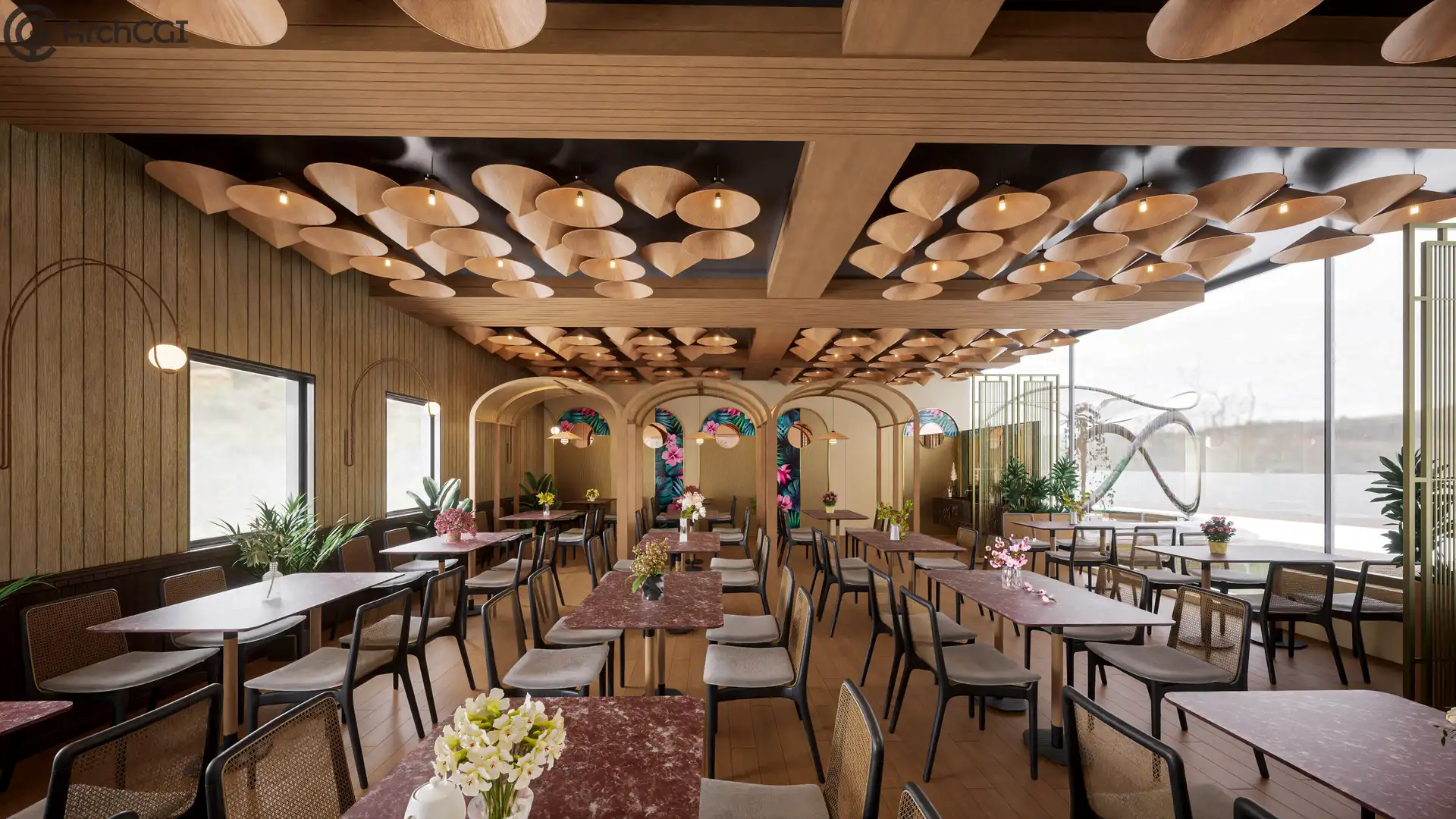 Our Elegant Restaurant Interior Design | Large Dining Space | ArchCGI