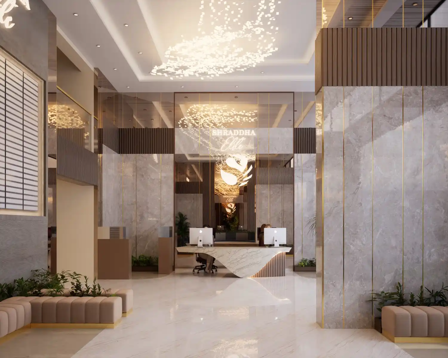 Hotel Entrance lobby Design | Reception Desk | Waiting Area | ArchCGI